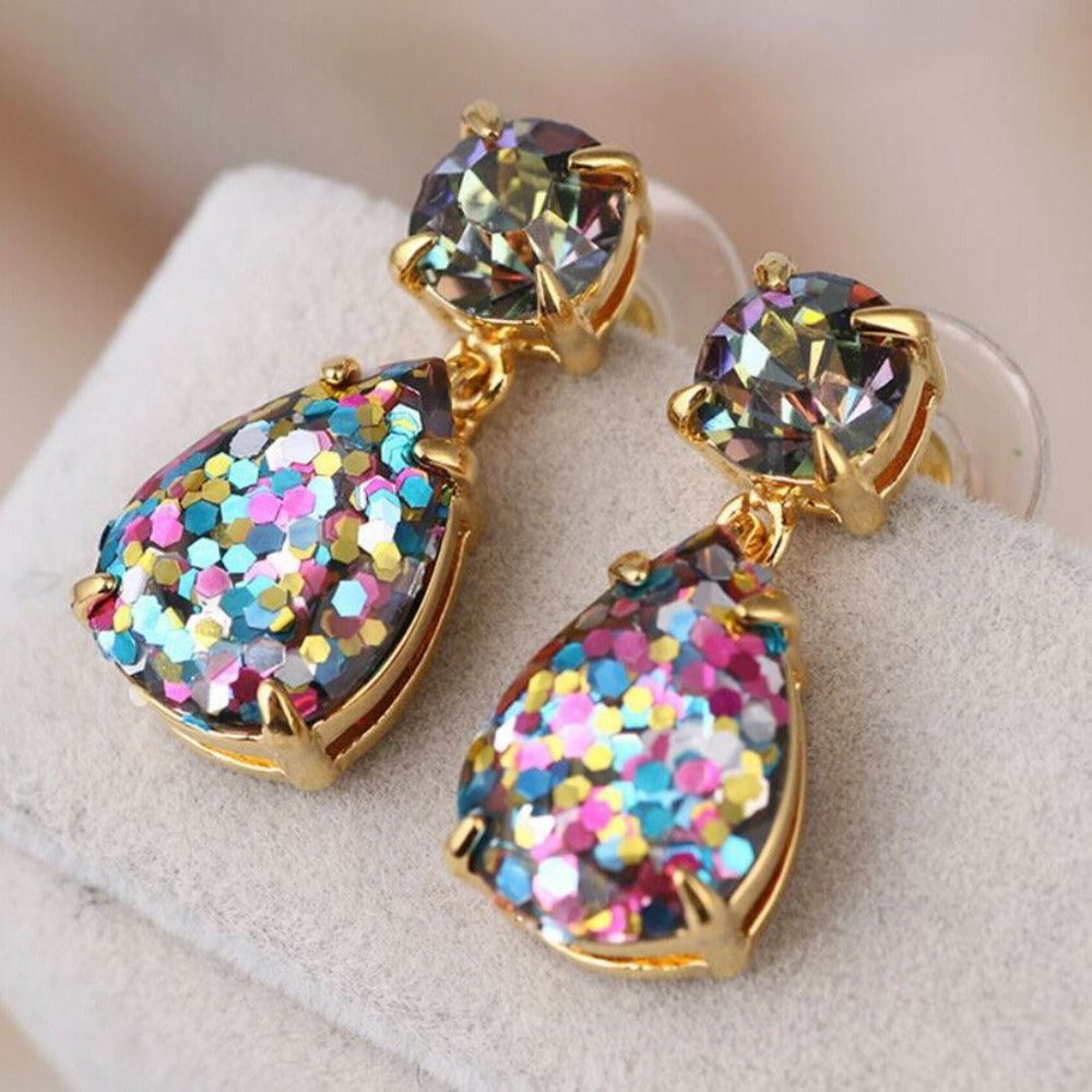 kate spade Gold-tone Multicolor Glitter Teardrop Drop Earrings